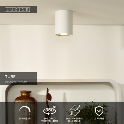 Lucide TUBE - Deckenstrahler - Ø 9,6 cm - 1xGU10 - Weiß
